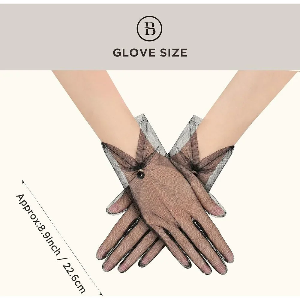 Women's Black Banquet Tulle Short Lace Gloves Summer Party Wedding Dancing Prom